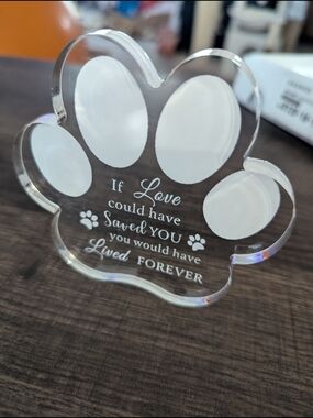 Clear Acrylic Paw-Shaped Memorial Plaque - White Lettering